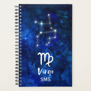 Agenda Virgem Zodiac Constelação Azul Galáxia Monograma