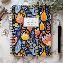 Vívido Monograma Azul Pintado à Mão Floral 2025