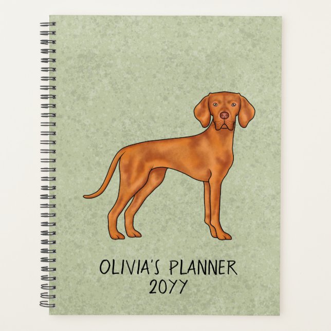 Agenda Vizsla Cachorro Bonito Húngaro Com Texto Verde (Frente)