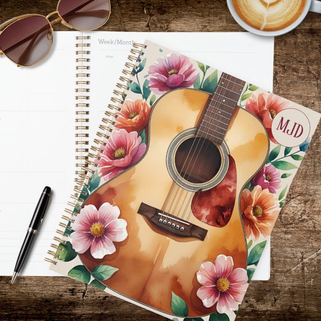 Agenda Watercolor Acoustic Guitar Floral (Criador carregado)