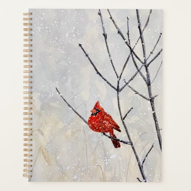 Agenda watercolor art planner, cardinal and snow (Frente)