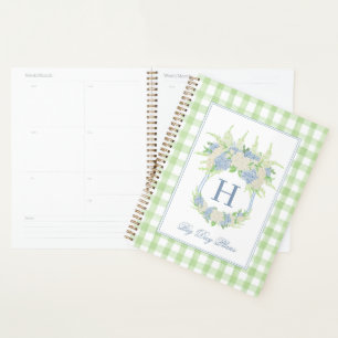 Agenda Watercolor Blue e White Hydrangea Crest Gingham
