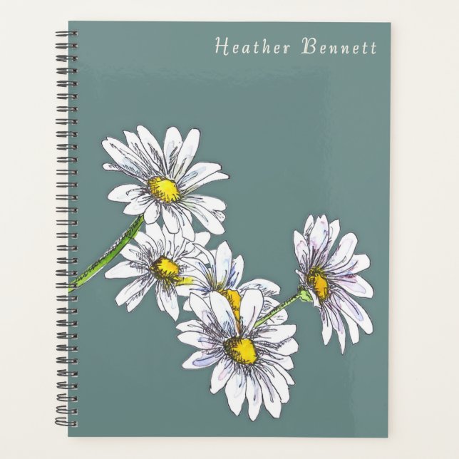 Agenda Watercolor Daisy Floral Boho Christmas Gift (Frente)