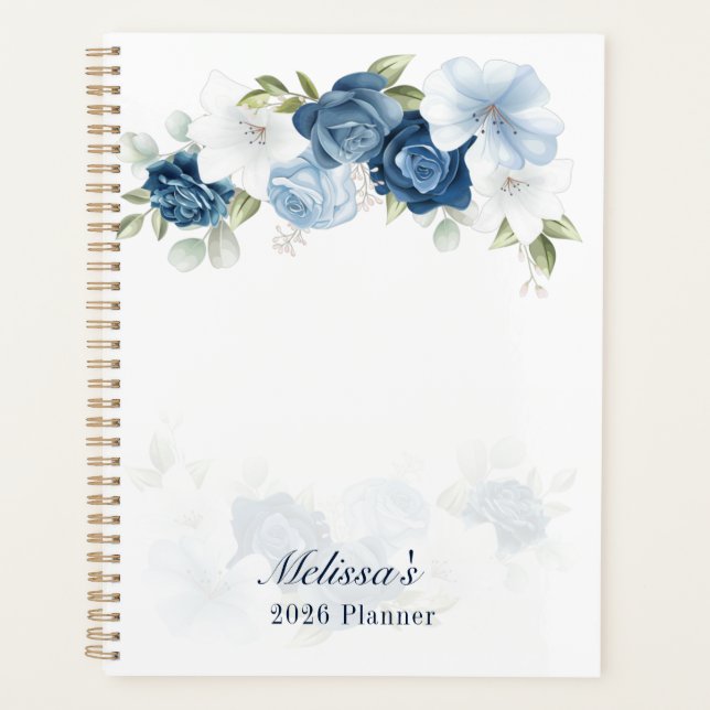 Agenda Watercolor Dusty Blue Floral 2026 (Frente)