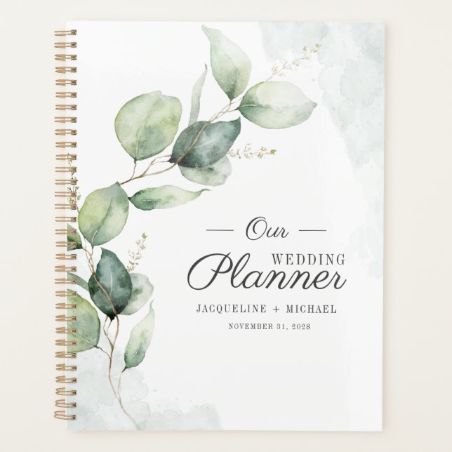 Agenda Watercolor Eucalyptus Deixa Casamento Floral (Frente)