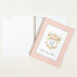 Agenda Watercolor Floral Garden Party Crest Peach Gingham