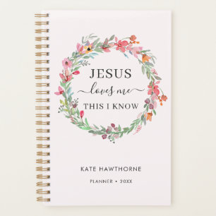 Agenda Watercolor Floral Jesus me ama cristão