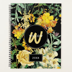 Agenda Watercolor Flores selvagens Monograma Amarelo Negr