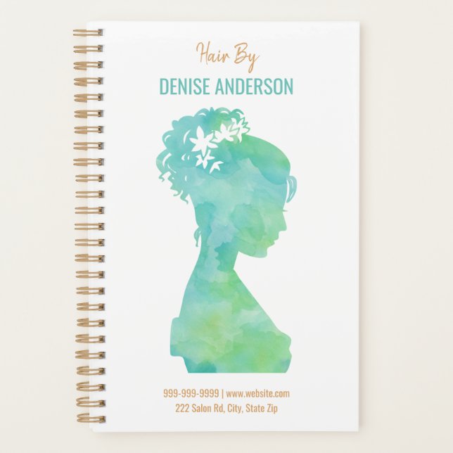 Agenda Watercolor Hair Stylist Beauty Salon Personalizado (Frente)