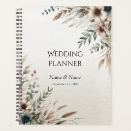 Agenda Watercolor Ivory Blue Flowers Planner