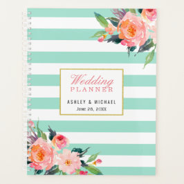 Agenda Watercolor Mint Stripes Floral Casamento