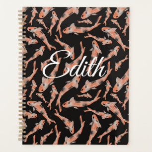 Agenda Watercolor Orange Koi Fish Black Personalizado