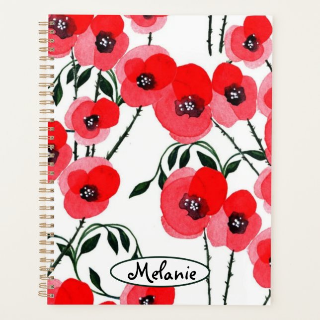 Agenda Watercolor poppy flowers botanical (Frente)