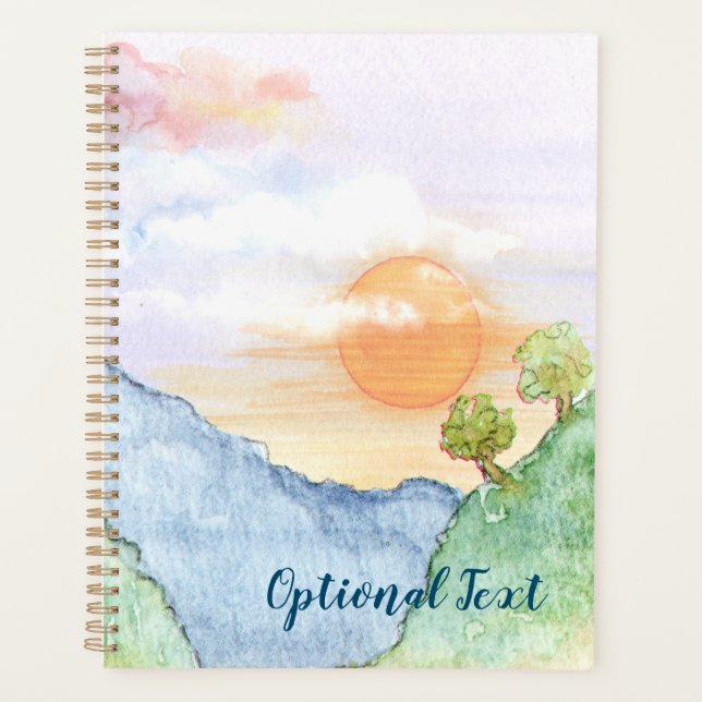 Agenda Watercolor Sunset sobre Montanhas e Árvores (Frente)