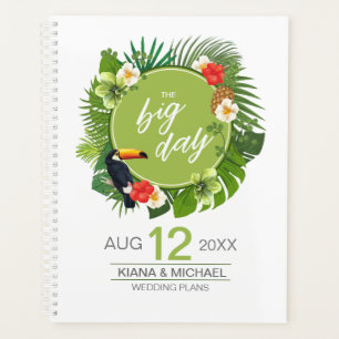 Agenda Watercolor Tropical w/Toucan Wedding Green ID577