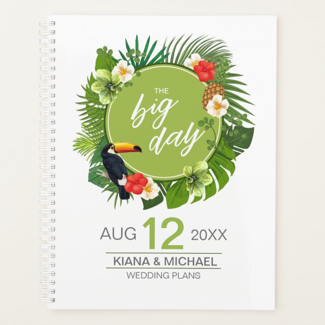 Agenda Watercolor Tropical w/Toucan Wedding Green ID577 (Frente)