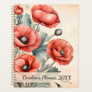 Agenda Watercolor Wildflower Red Poppps Summer