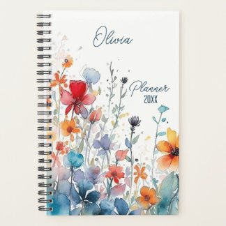 Agenda Watercolor Wildflowers Name And Year