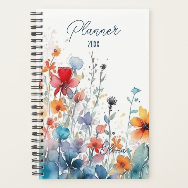 Agenda Watercolor Wildflowers Name And Year (Frente)