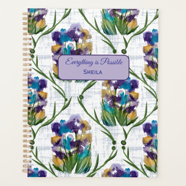 Agenda Watercolour Iris Floral Wreath Notebook (Frente)