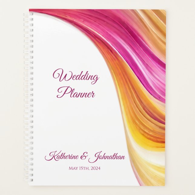 Agenda Wedding-Planner-Moderno Abstrato cor-de-rosa-laran (Frente)