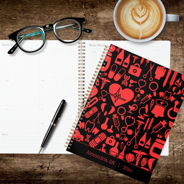 Agenda Whimsical Black & Red Nurse (Criador carregado)