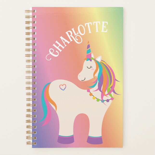 Agenda Whimsical Magical Rainbow Unicorn Personalizado (Frente)