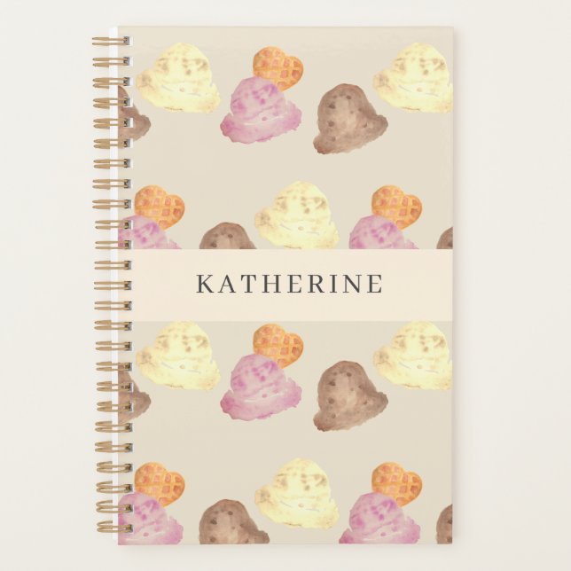 Agenda Whimsical Watercolor Ice Cream Scoops Planner (Frente)