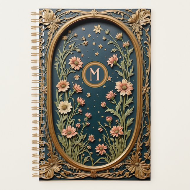 Agenda Whimsical Wildflower Night Art Nouveau Monograma (Frente)