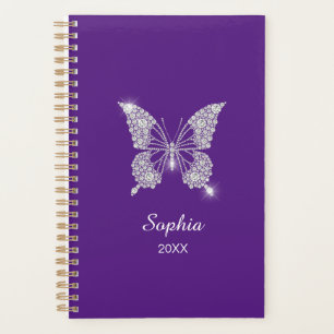 Agenda White Diamonds Butterfly Nome em Letra, Roxo Real