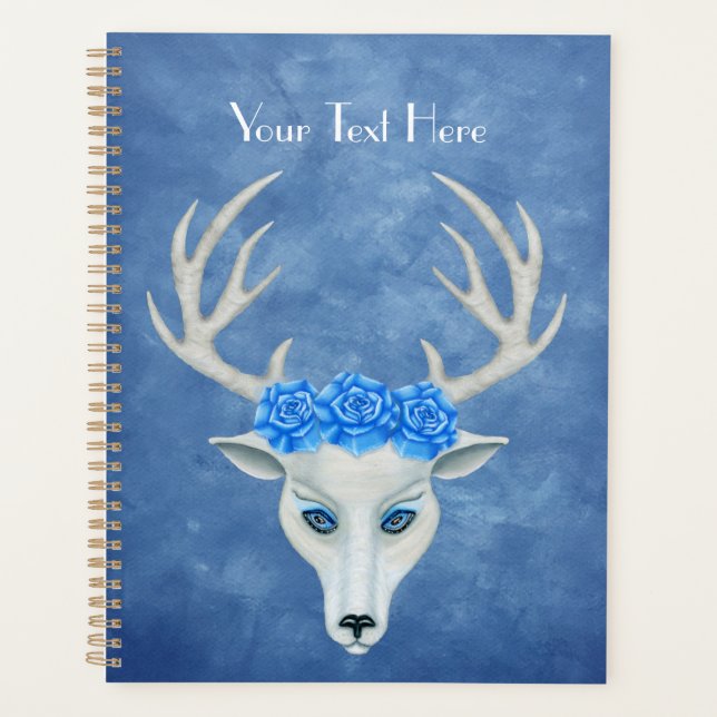 Agenda White Fantasy Deer Head Face Rosas em blues (Frente)