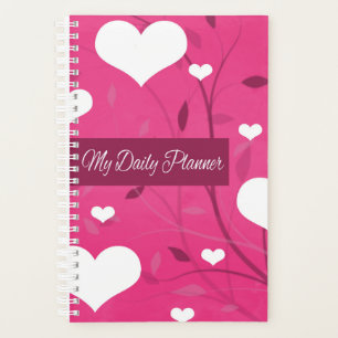 Agenda White Hearts Pink Floral Daily Planner