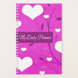 Agenda White Hearts Violet Floral Daily Planner