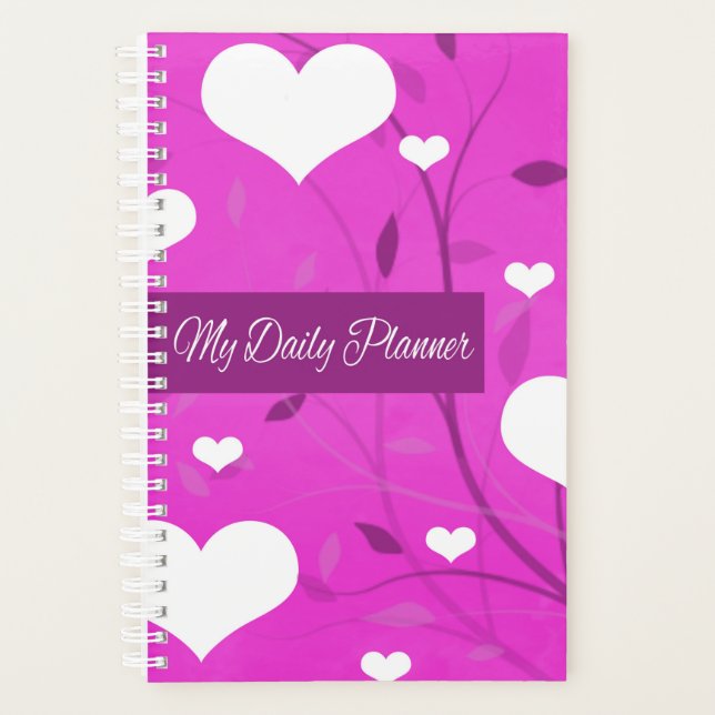 Agenda White Hearts Violet Floral Daily Planner (Frente)