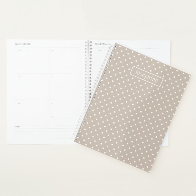 Agenda White On Beige Polka Dots Pattern With Custom Name (Exibição)