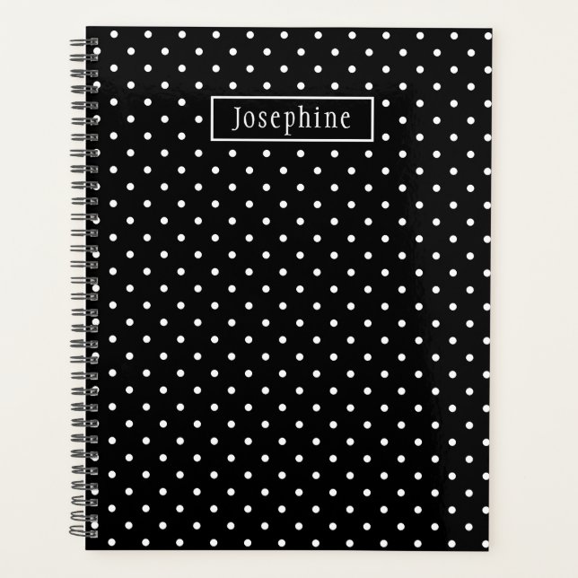 Agenda White On Black Polka Dots Pattern With Custom Name (Frente)