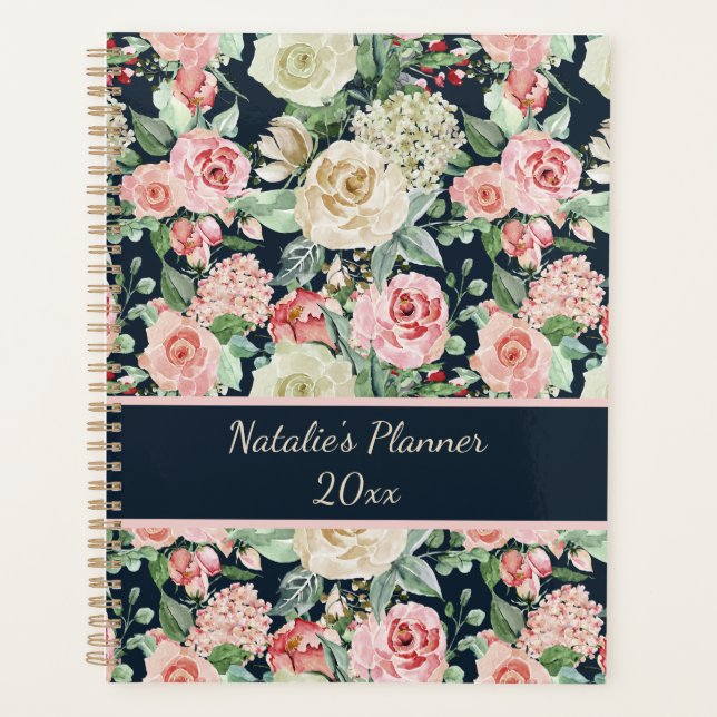 Agenda White & Pink Roses with Quote Personalized Planner (Frente)