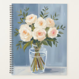 Agenda White Rose Bouquet Elegant Watercolor Floral