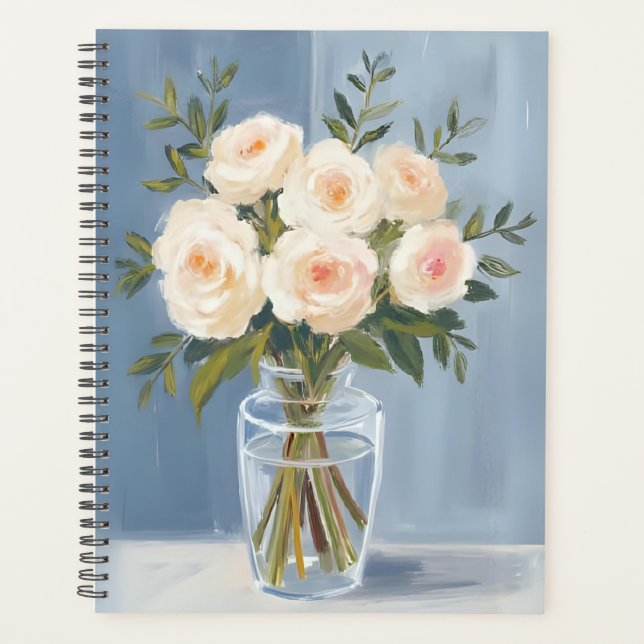 Agenda White Rose Bouquet Elegant Watercolor Floral (Frente)