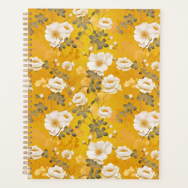 Agenda White Roses Floral Chiyogami Planner (Frente)