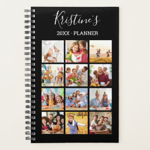 Agenda White Script de Colagem de Fotos 12 Preto Moderno