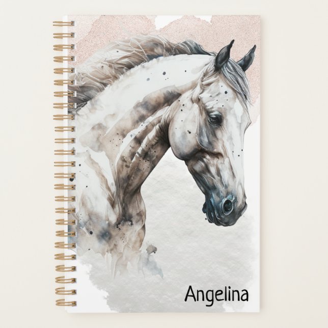 Agenda White Stallion | Design de Aquarela | Planner (Frente)