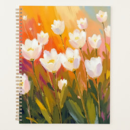 Agenda White Tulips Watercolor Flower Field Painting
