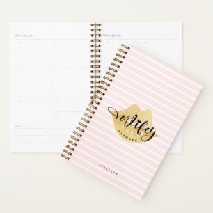 Agenda Wifey Lábios Dourados Na moda e risca rosa esbr