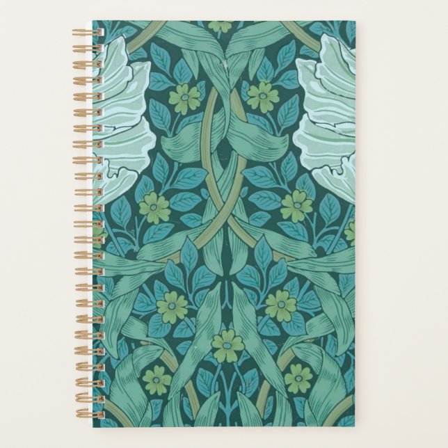 Agenda William Morris - Padrão Verde de Pimpernel (Frente)