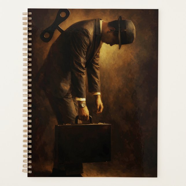 Agenda Wind-Up Office Man Surreal Routine Grind Oil Paint (Frente)