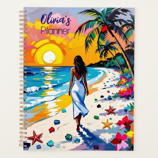 Agenda Woman on Beach Tropical Scene Personalized (Frente)