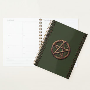 Agenda Wood Twig Pentacle Olive Green Wiccan