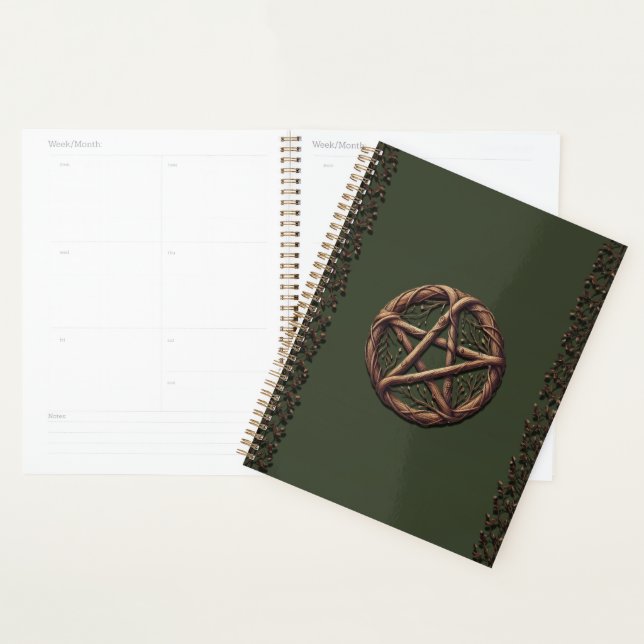 Agenda Wood Twig Pentacle Olive Green Wiccan (Exibição)