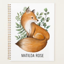 Agenda Woodland Fox Watercolor Monograma Botânico Folheto